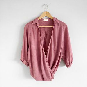 Sandy & Sid Blush Pink Lightweight Cross Front Blouse with Button Enclosure